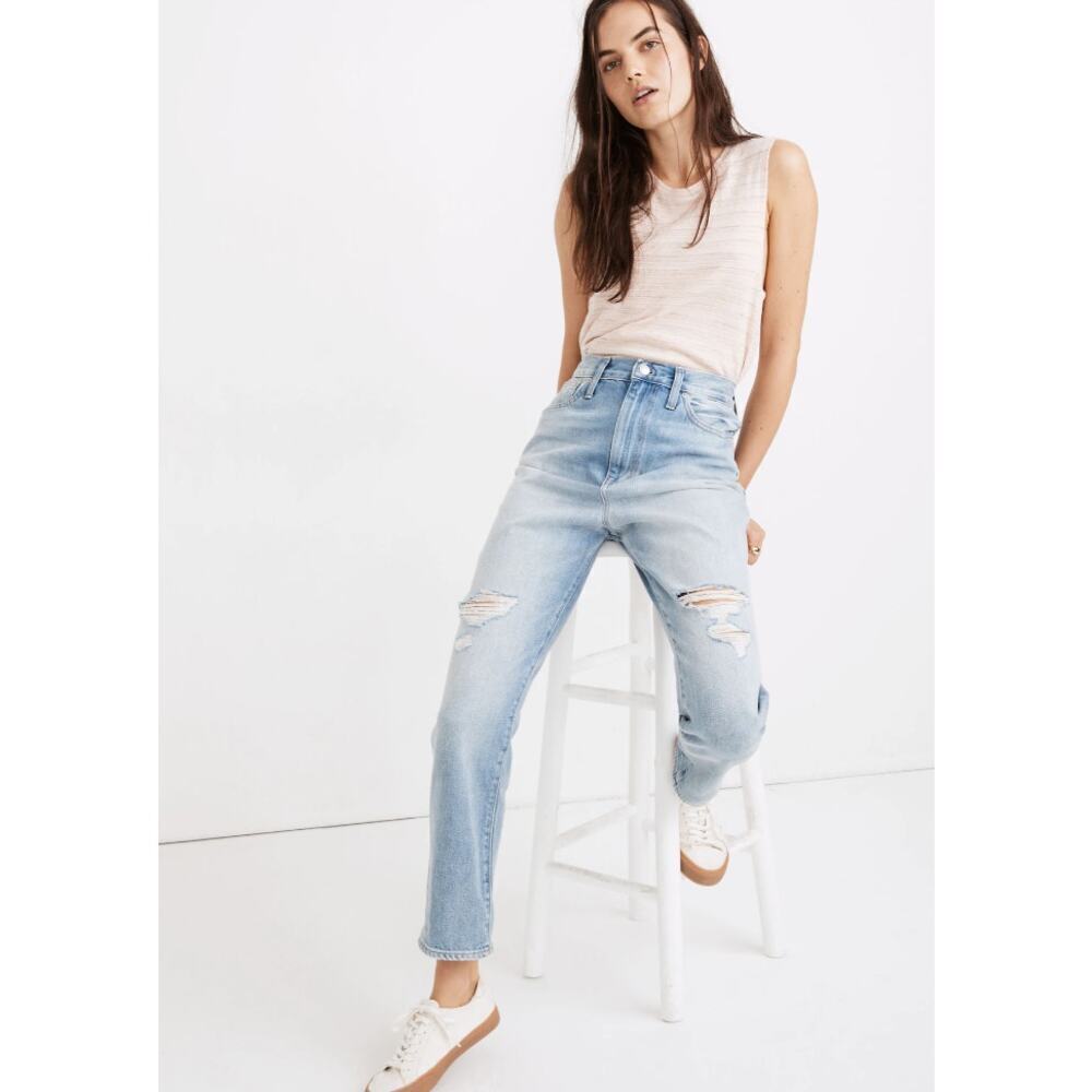 Madewell The Momjean Gilford Wash Ripped Edition Straight Leg High Waist Jean 29 - Picture 3 of 11